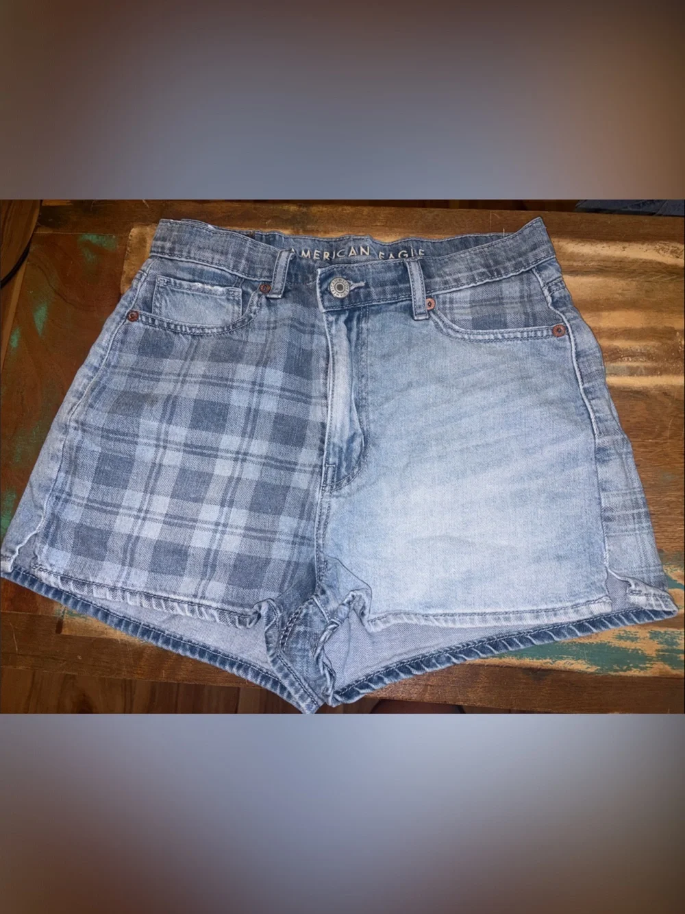 American Eagle Outfitters Light Blue Straight Shorts with Plaid